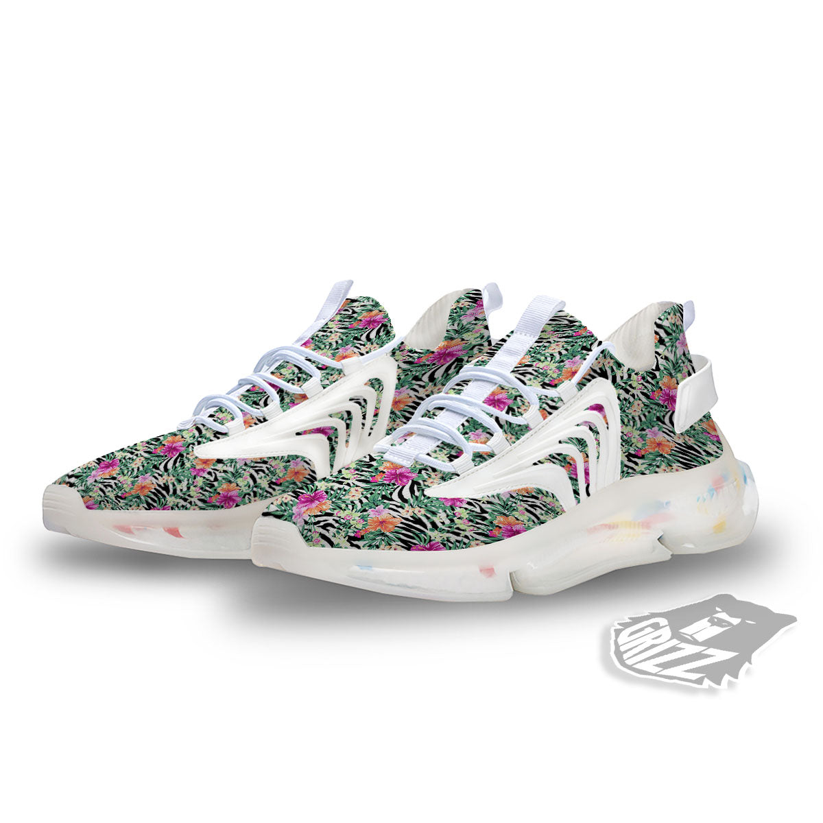 Zebra Floral Black White Print Pattern White Gym Shoes-grizzshop