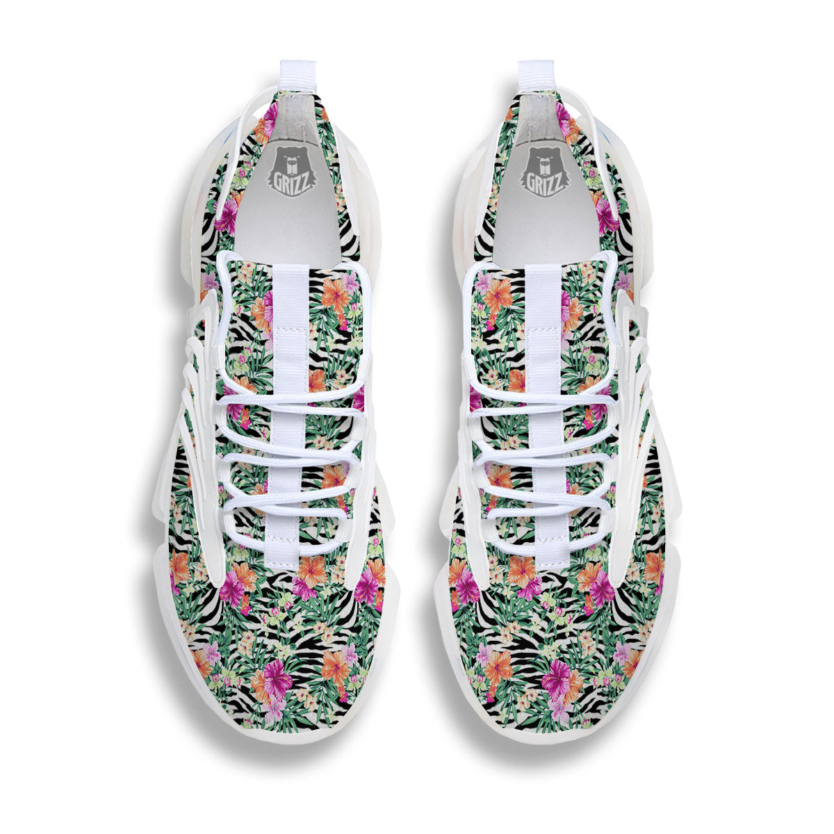 Zebra Floral Black White Print Pattern White Gym Shoes-grizzshop