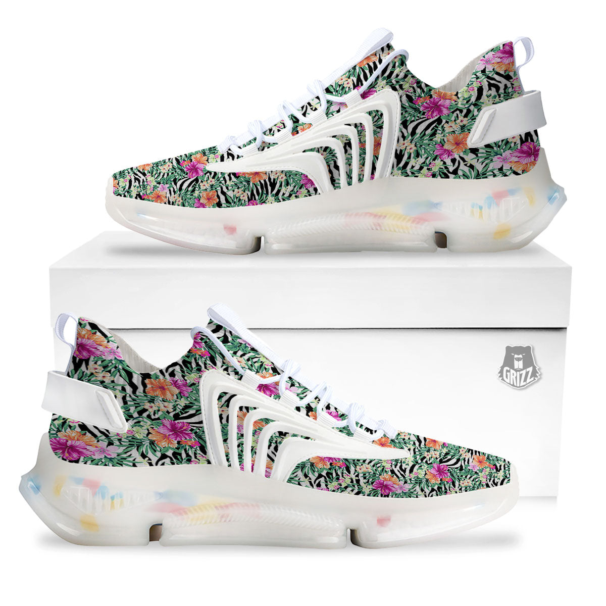 Zebra Floral Black White Print Pattern White Gym Shoes-grizzshop