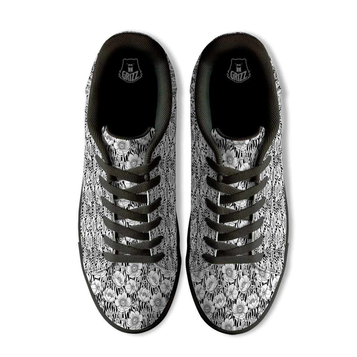 Zebra Flower Black White Print Pattern Black Low Top Sneakers-grizzshop