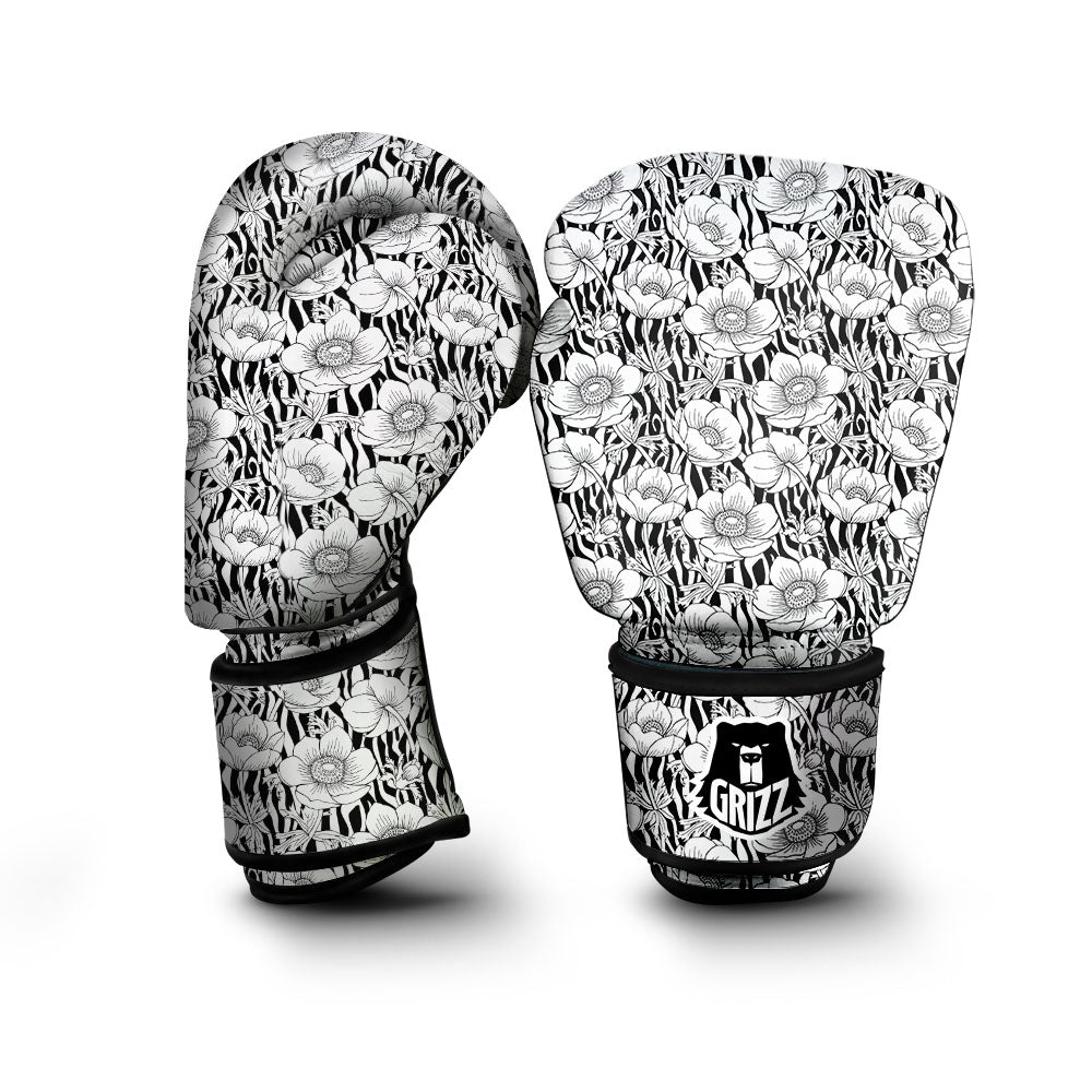 Zebra Flower Black White Print Pattern Boxing Gloves-grizzshop