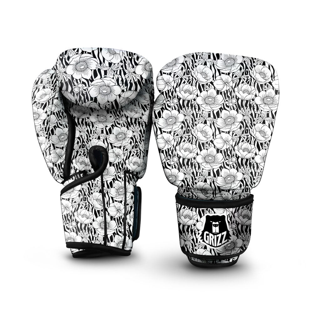 Zebra Flower Black White Print Pattern Boxing Gloves-grizzshop