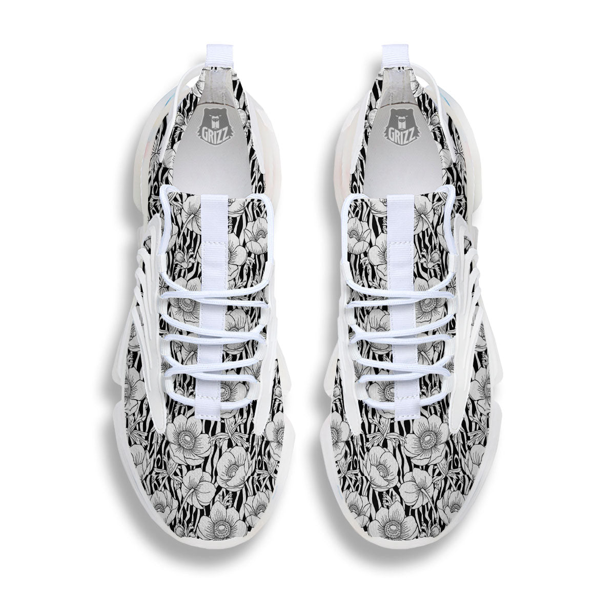 Zebra Flower Black White Print Pattern White Gym Shoes-grizzshop