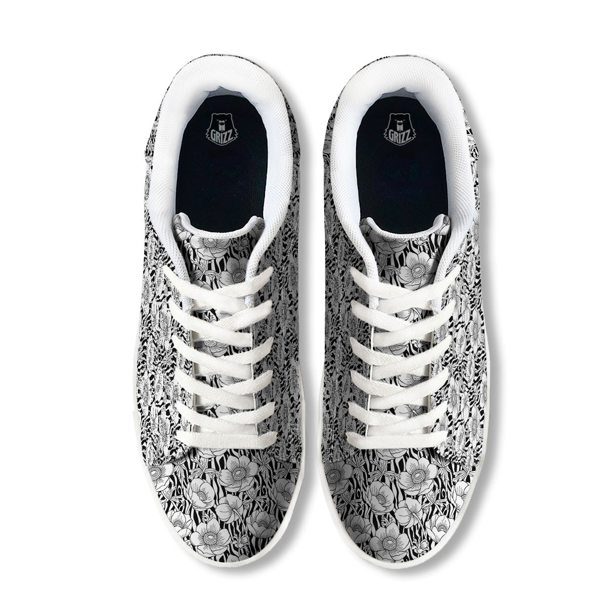 Zebra Flower Black White Print Pattern White Low Top Sneakers-grizzshop