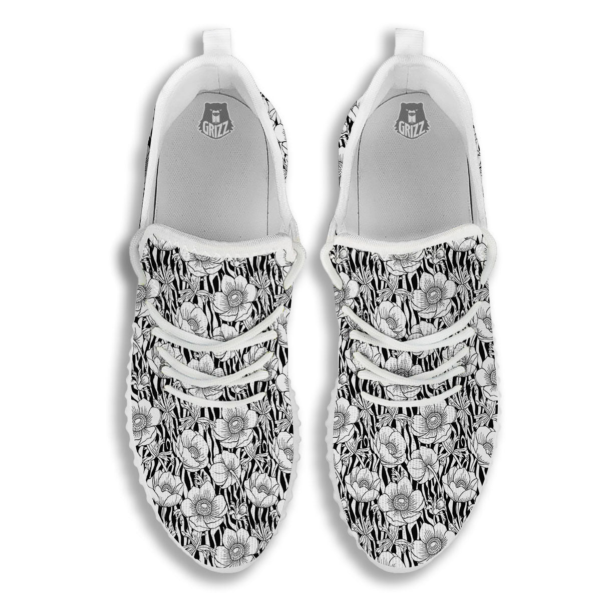 Zebra Flower Black White Print Pattern White Walking Shoes-grizzshop