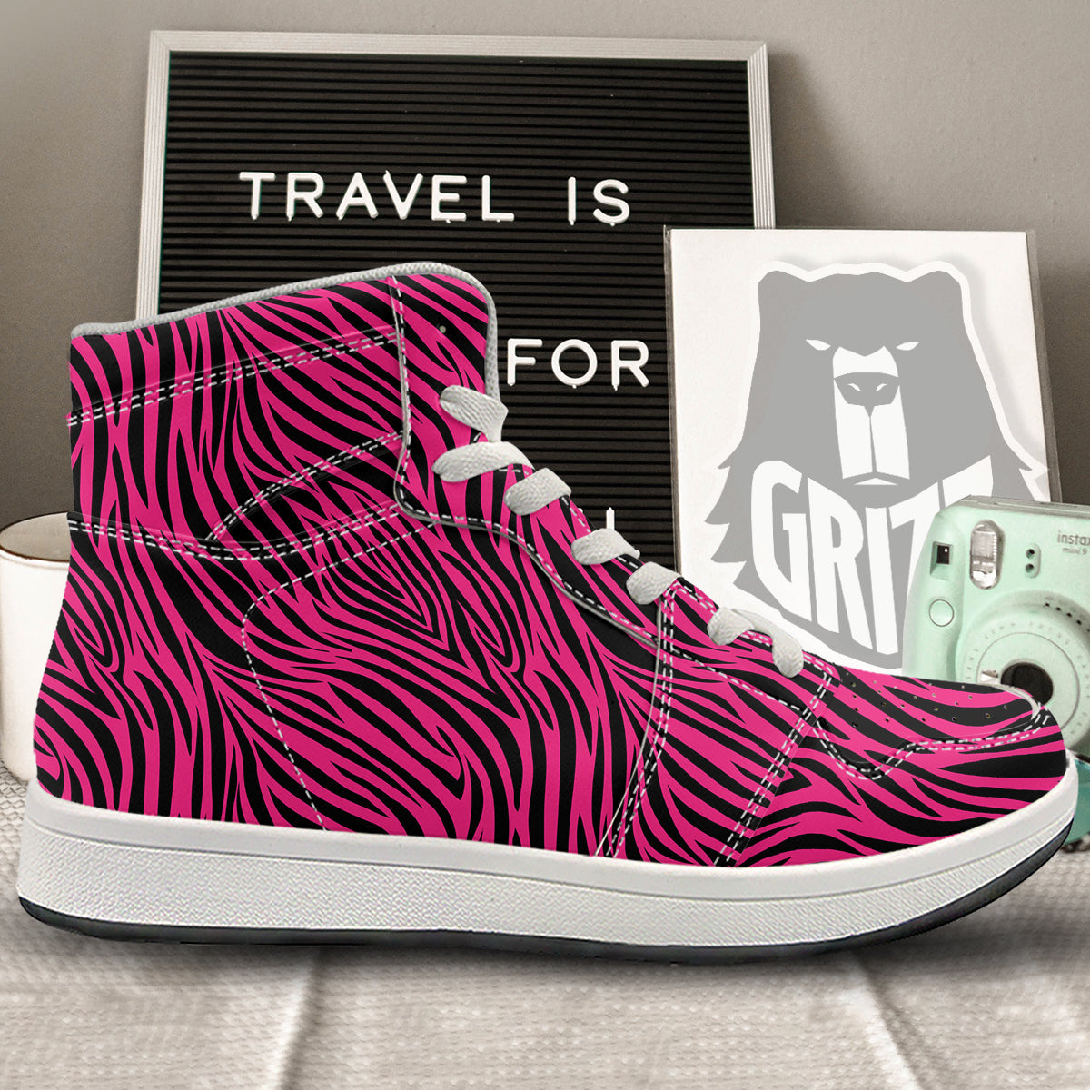 Zebra Hot Pink Print Pattern High Top Sneakers-grizzshop