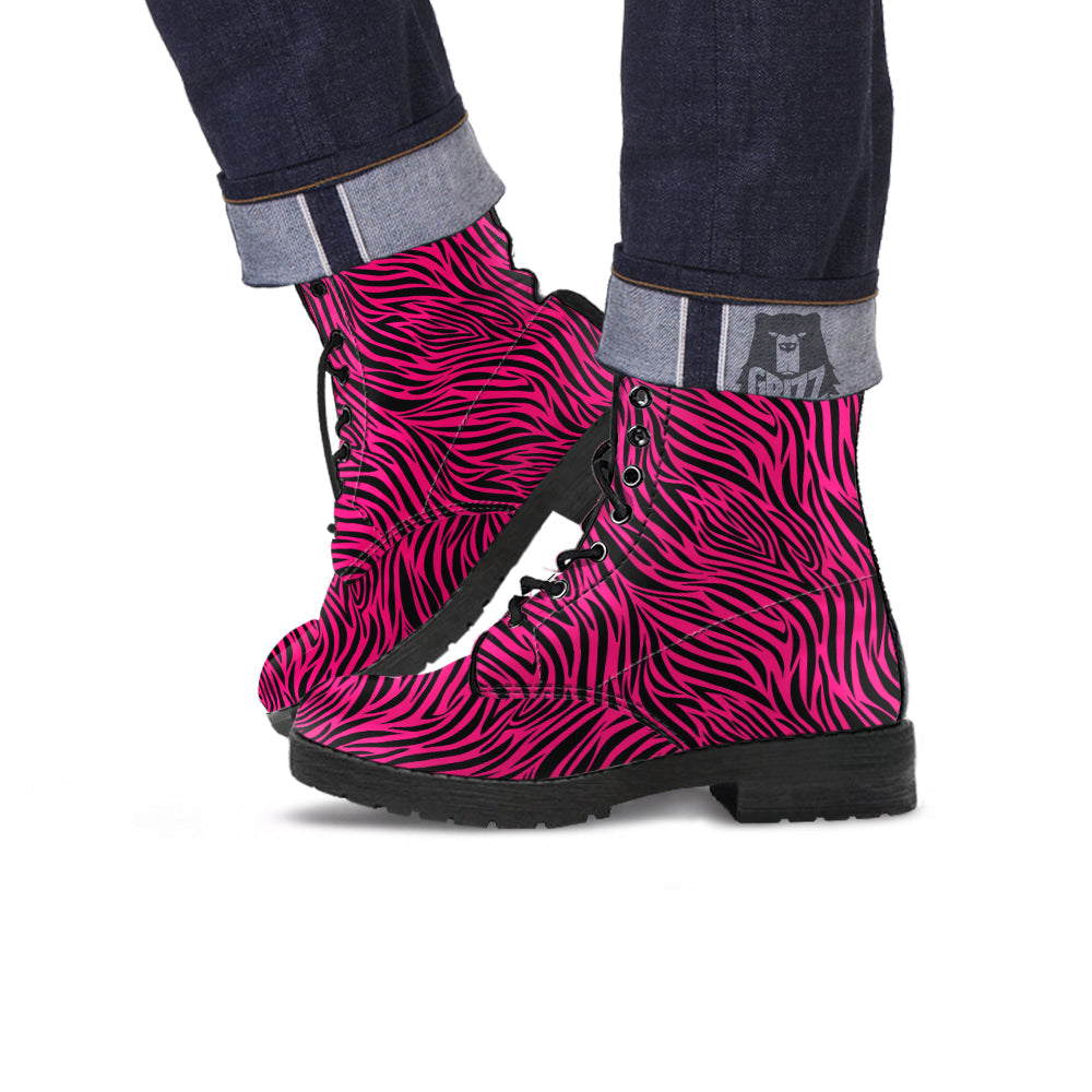 Zebra Hot Pink Print Pattern Leather Boots-grizzshop