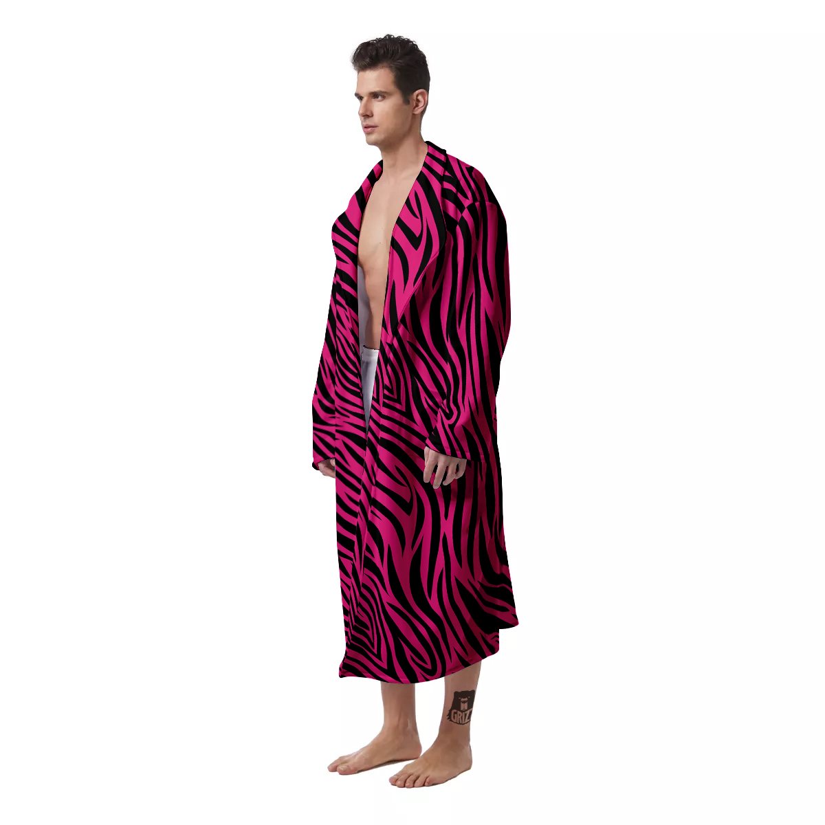 Zebra Hot Pink Print Pattern Men's Robe-grizzshop