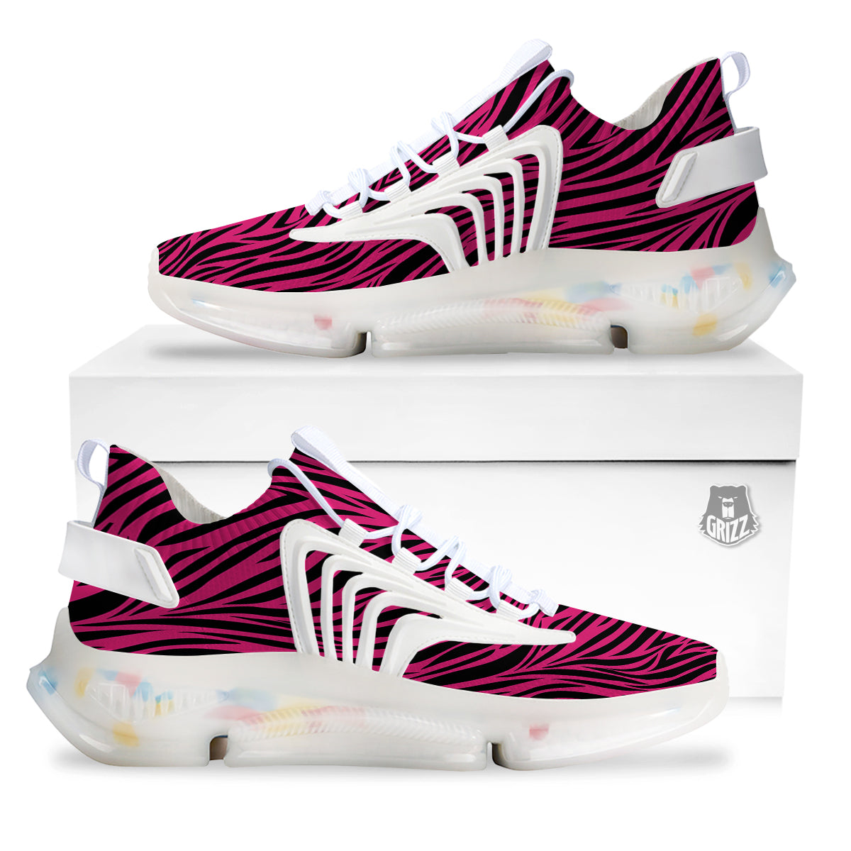 Zebra Hot Pink Print Pattern White Gym Shoes-grizzshop