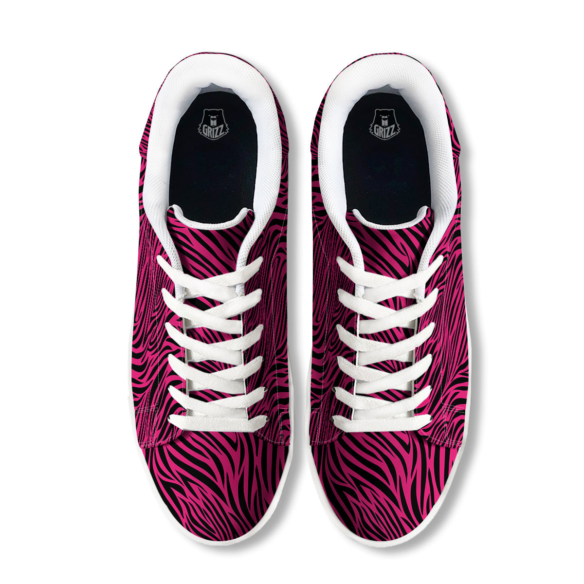 Zebra Hot Pink Print Pattern White Low Top Sneakers-grizzshop