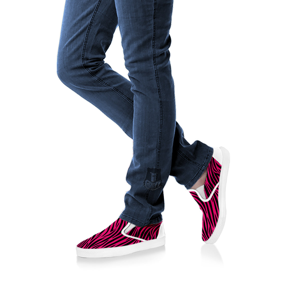 Zebra Hot Pink Print Pattern White Slip On Shoes-grizzshop