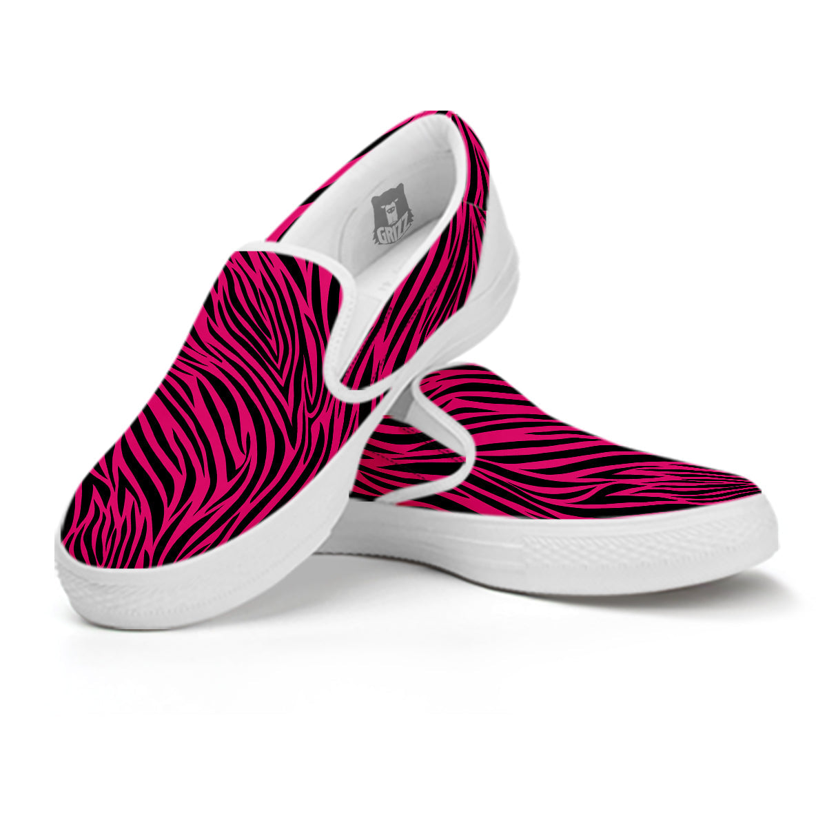 Zebra Hot Pink Print Pattern White Slip On Shoes-grizzshop