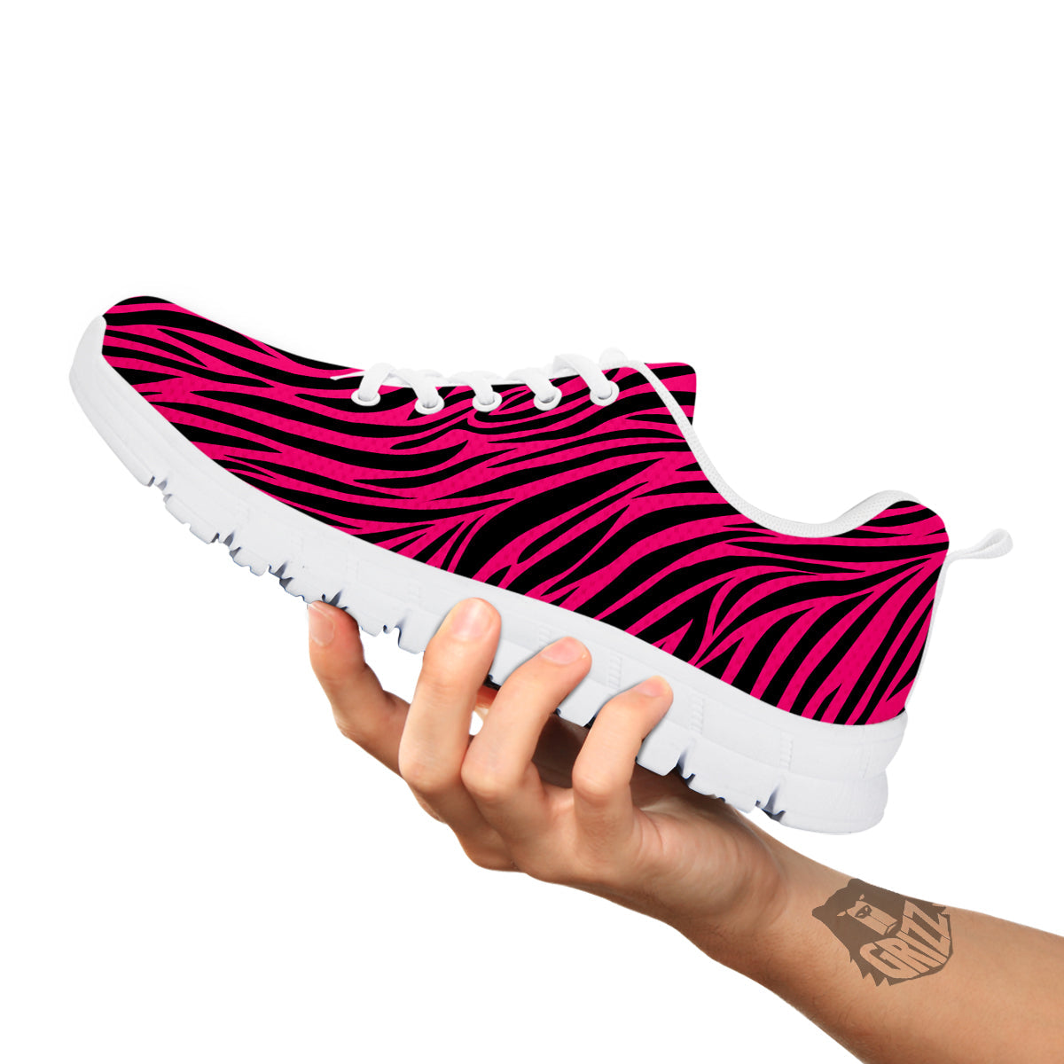 Zebra Hot Pink Print Pattern White Sneaker-grizzshop