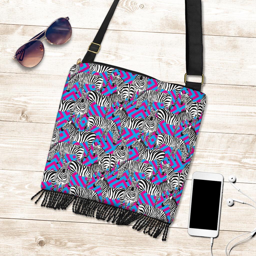 Zebra Neon Pattern Print Crossbody Bags-grizzshop