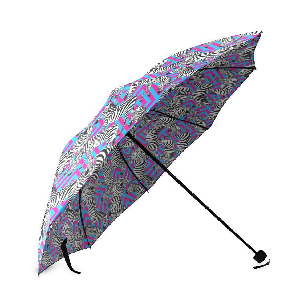 Zebra Neon Pattern Print Foldable Umbrella-grizzshop