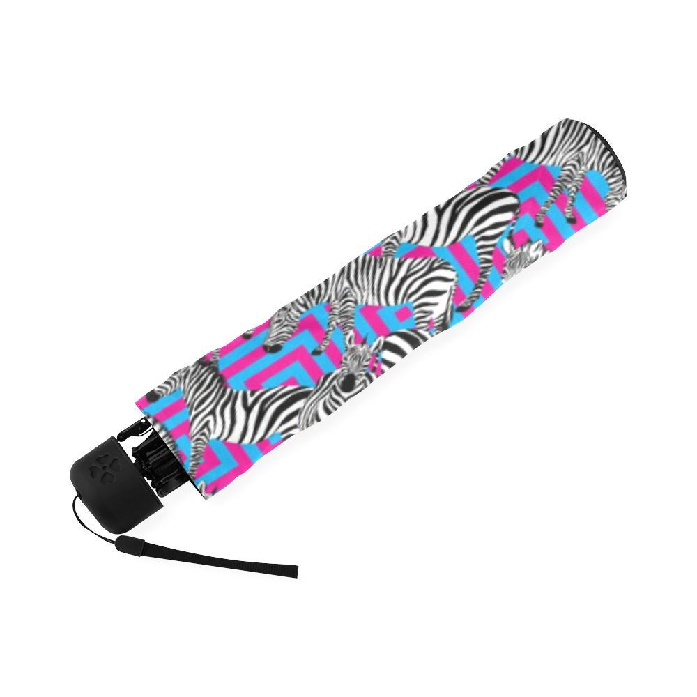 Zebra Neon Pattern Print Foldable Umbrella-grizzshop