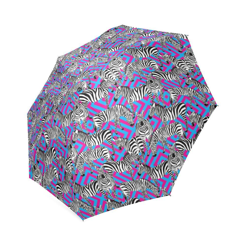 Zebra Neon Pattern Print Foldable Umbrella-grizzshop