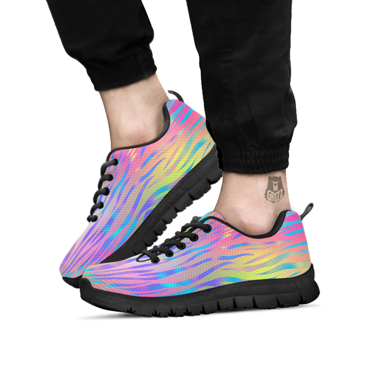 Zebra Pastel Print Pattern Black Sneaker-grizzshop
