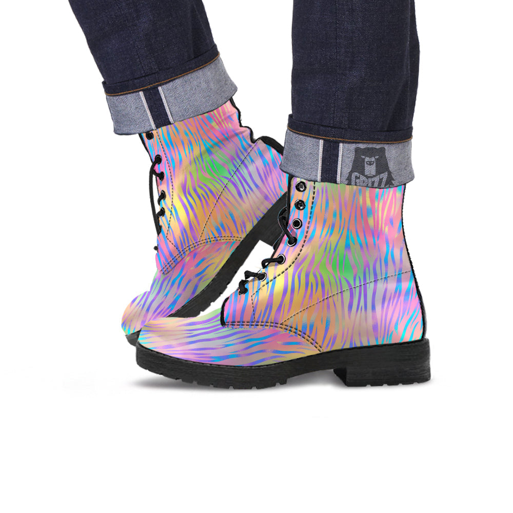 Zebra Pastel Print Pattern Leather Boots-grizzshop