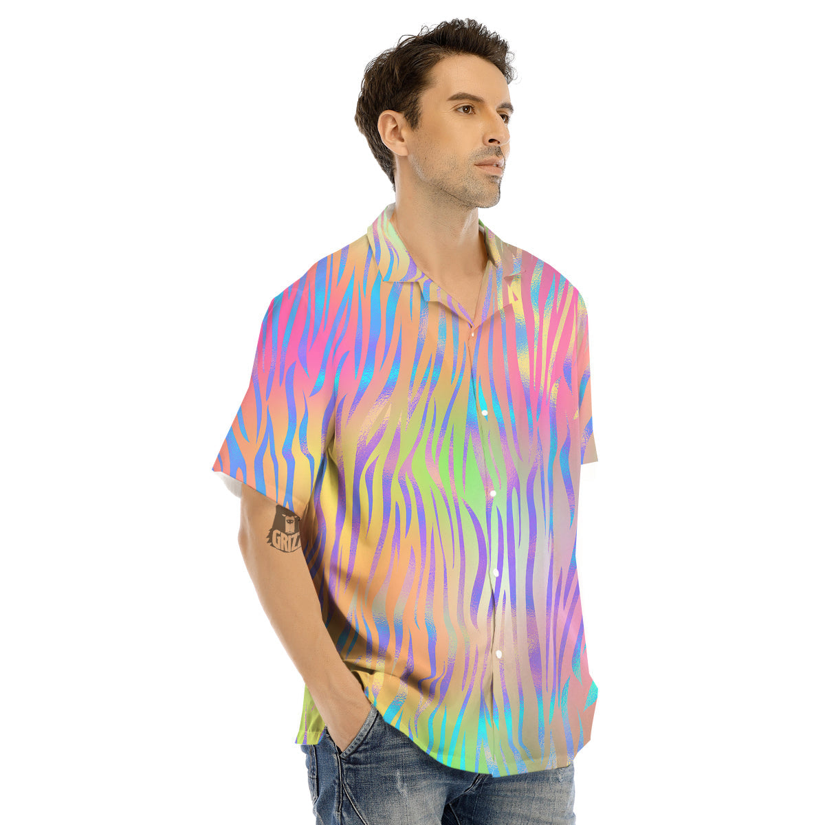 Zebra Pastel Print Pattern Men's Hawaiian Shirt-grizzshop