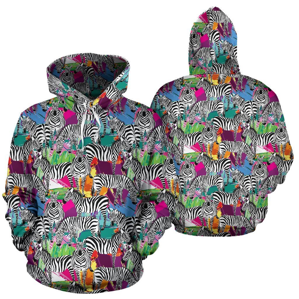 Zebra Pattern Print Women Men Pullover Hoodie-grizzshop