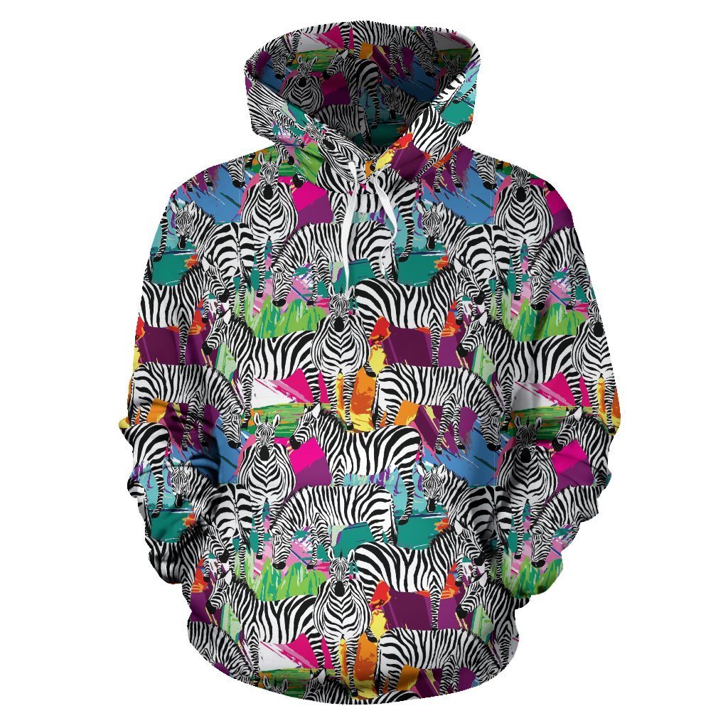 Zebra Pattern Print Women Men Pullover Hoodie-grizzshop