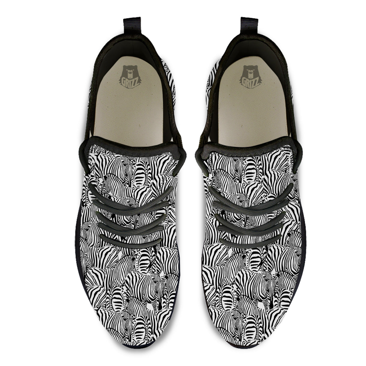Zebra Striped Black And White Print Pattern Black Athletic Shoes-grizzshop