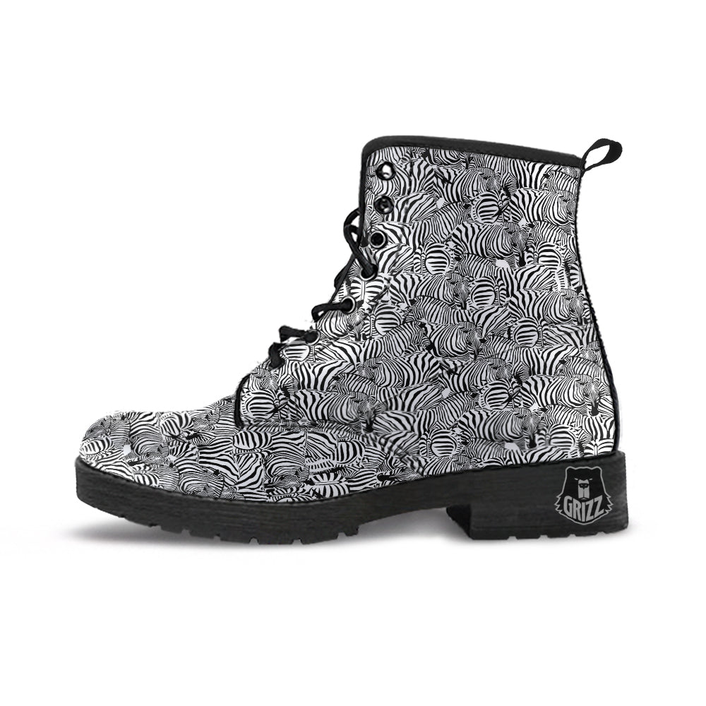 Zebra Striped Black And White Print Pattern Leather Boots-grizzshop