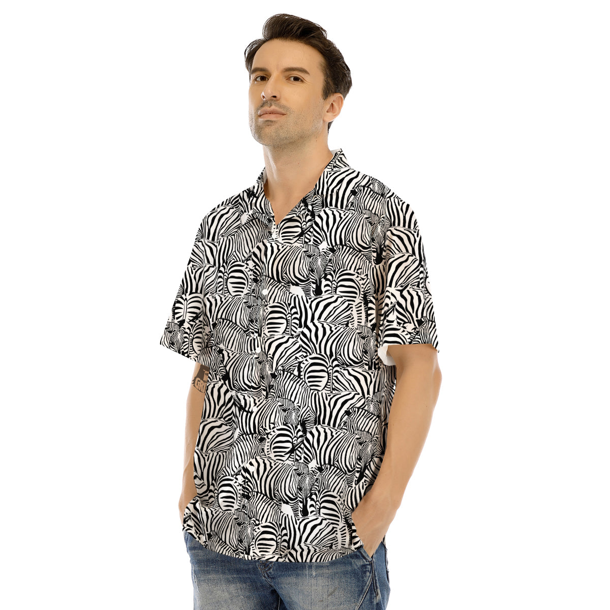 Zebra Striped Black And White Print Pattern Men's Hawaiian Shirt-grizzshop