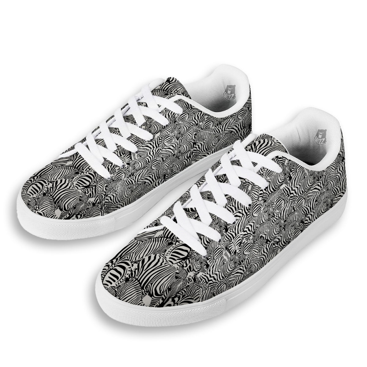 Zebra Striped Black And White Print Pattern White Low Top Sneakers-grizzshop