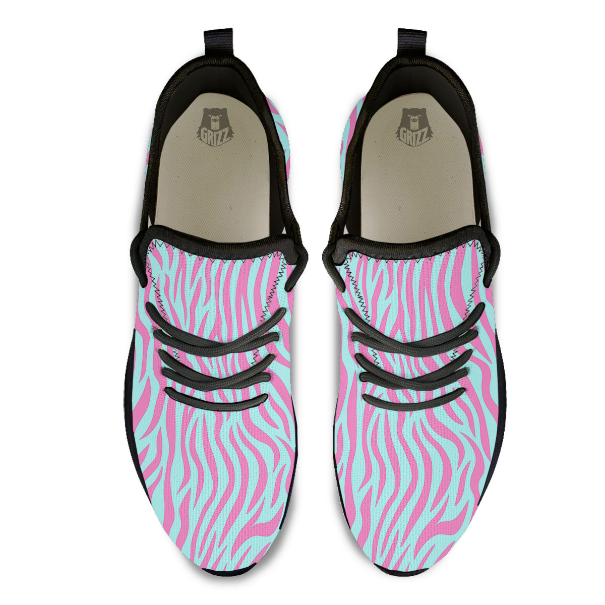 Zebra Stripes Blue And Pink Print Black Athletic Shoes-grizzshop