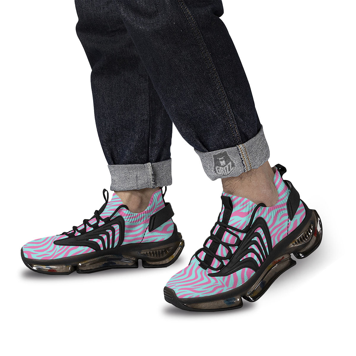Zebra Stripes Blue And Pink Print Black Gym Shoes-grizzshop
