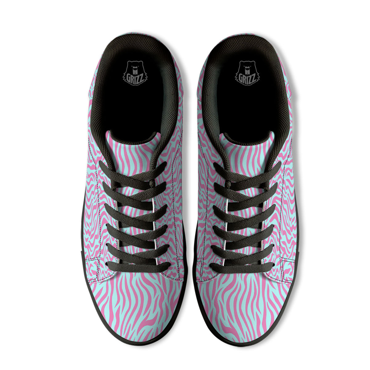 Zebra Stripes Blue And Pink Print Black Low Top Sneakers-grizzshop