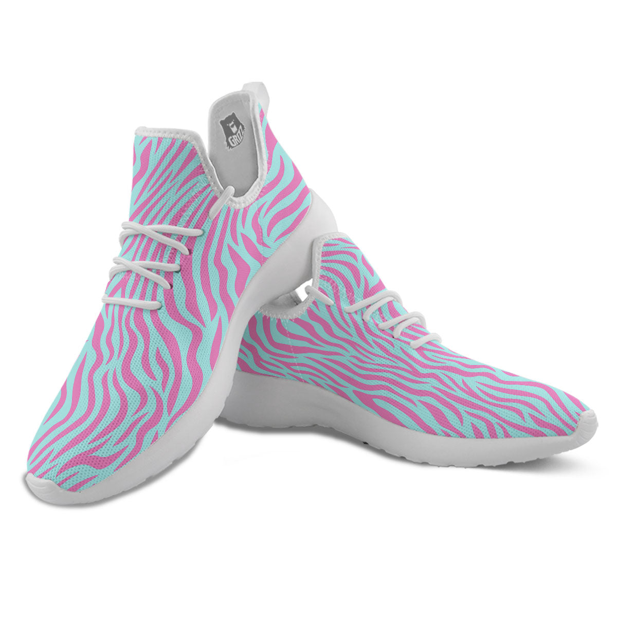 Zebra Stripes Blue And Pink Print White Athletic Shoes-grizzshop