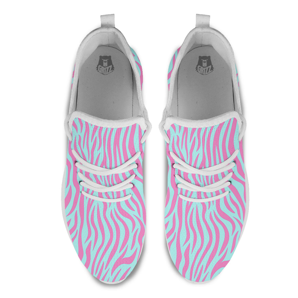 Zebra Stripes Blue And Pink Print White Athletic Shoes-grizzshop