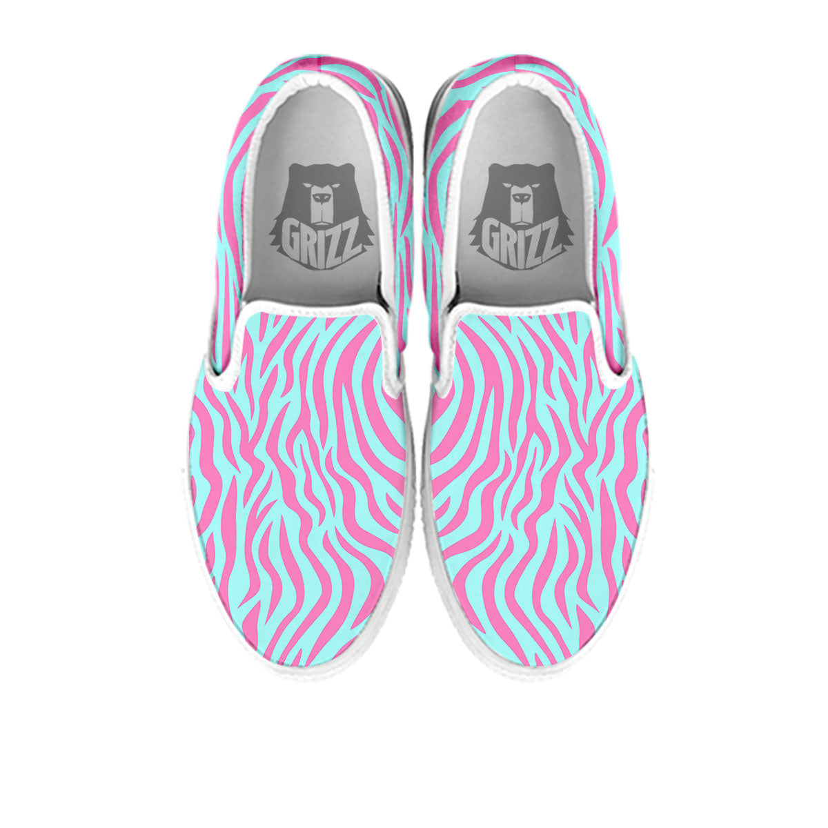 Zebra Stripes Blue And Pink Print White Slip On Shoes-grizzshop