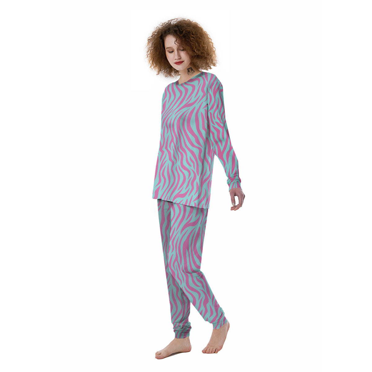 Zebra Stripes Blue And Pink Print Women's Pajamas-grizzshop