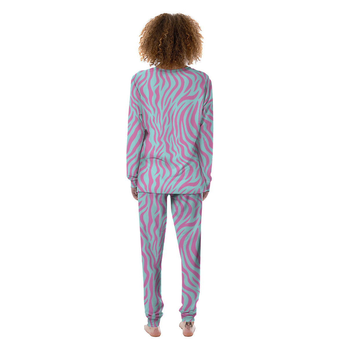 Zebra Stripes Blue And Pink Print Women's Pajamas-grizzshop