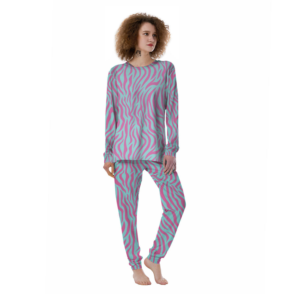 Zebra Stripes Blue And Pink Print Women's Pajamas-grizzshop