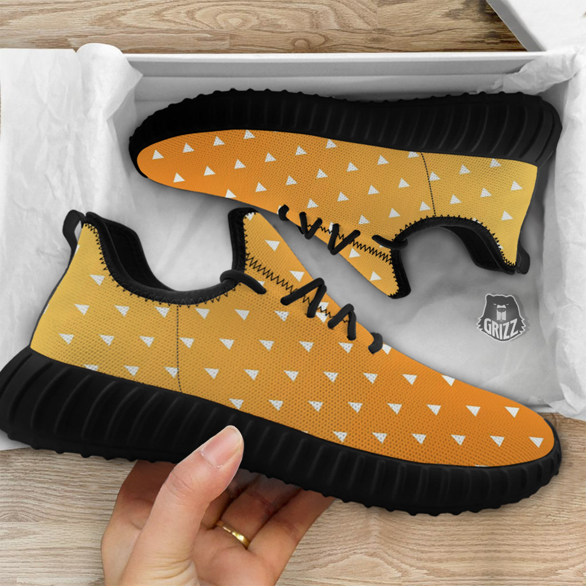 Zenitsu Print Pattern Black Walking Shoes-grizzshop