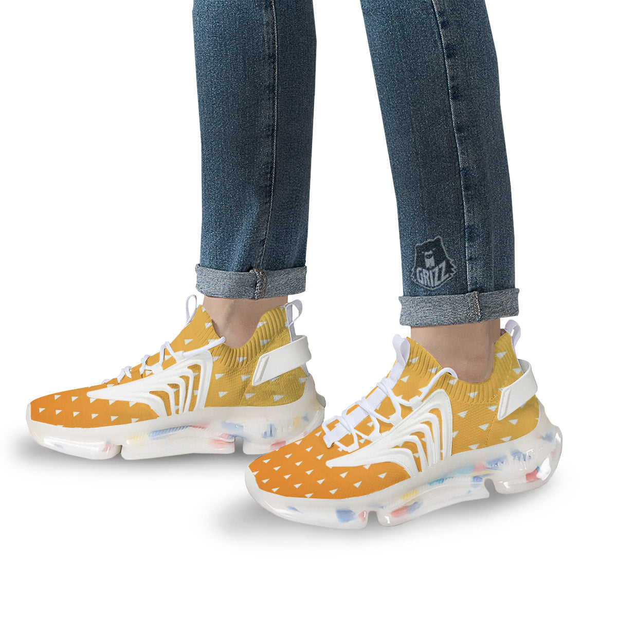 Zenitsu Print Pattern White Gym Shoes-grizzshop