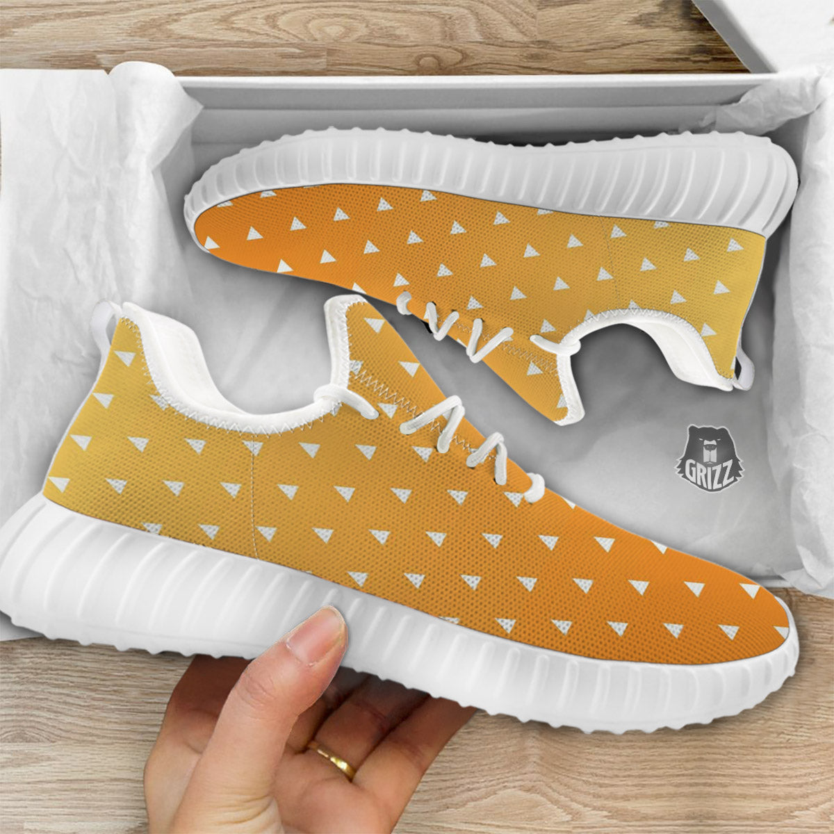 Zenitsu Print Pattern White Walking Shoes-grizzshop