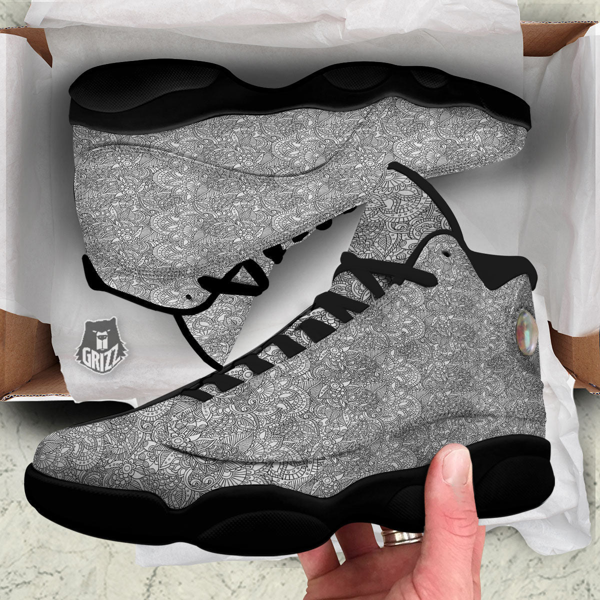 Zentangle Ethnic Print Pattern Black Basketball Shoes-grizzshop