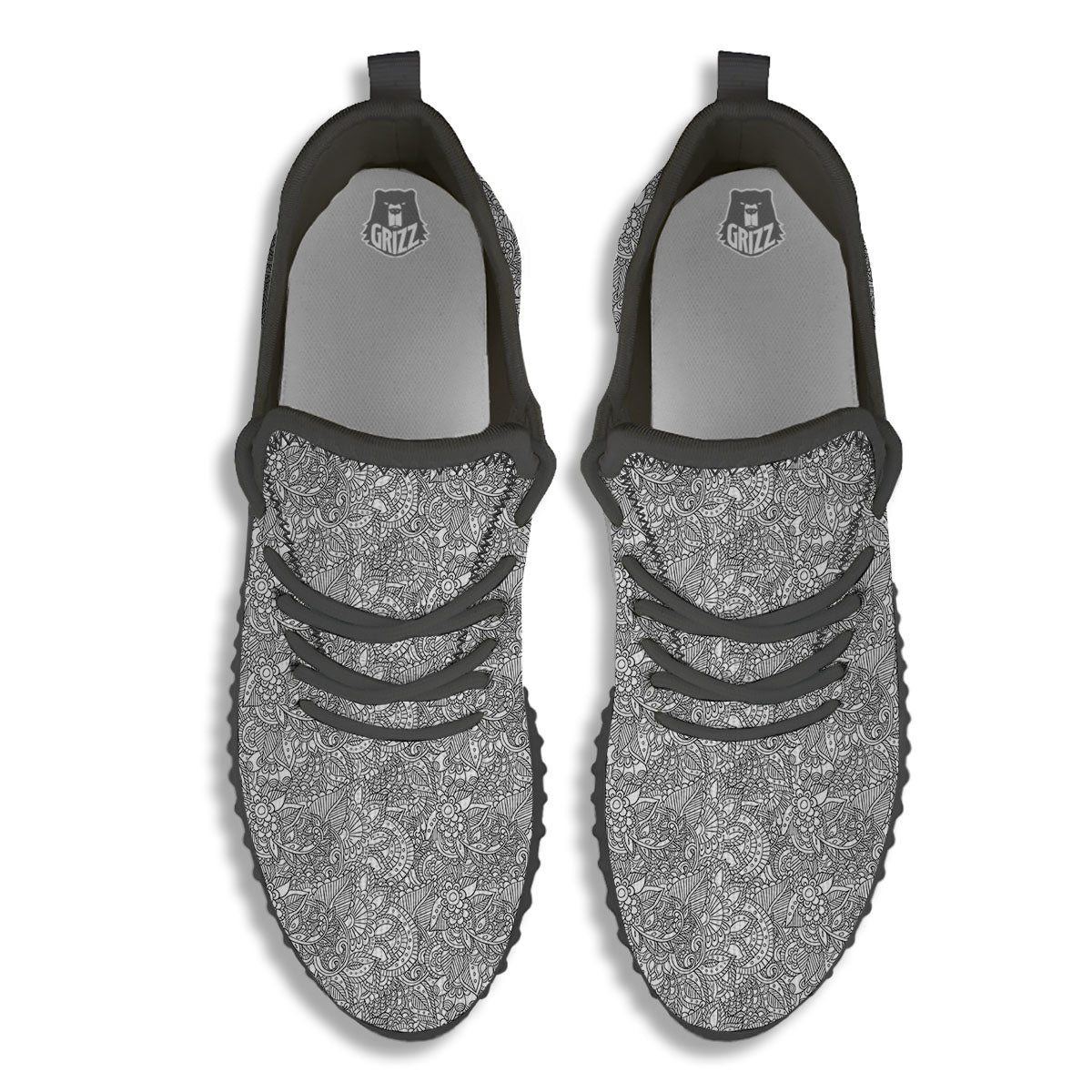 Zentangle Ethnic Print Pattern Black Walking Shoes-grizzshop