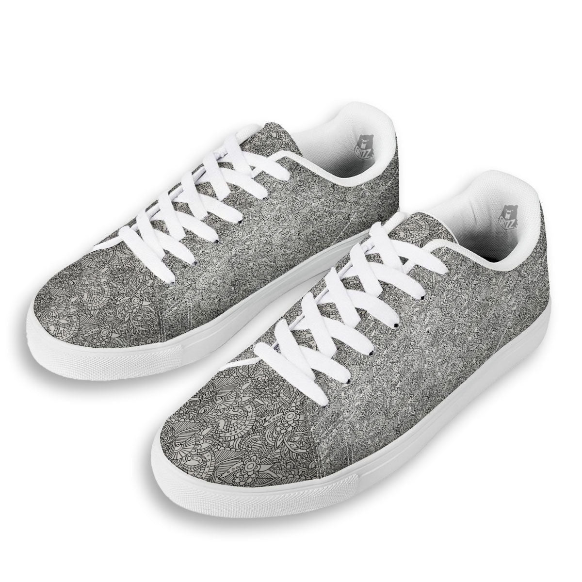 Zentangle Ethnic Print Pattern White Low Top Sneakers-grizzshop