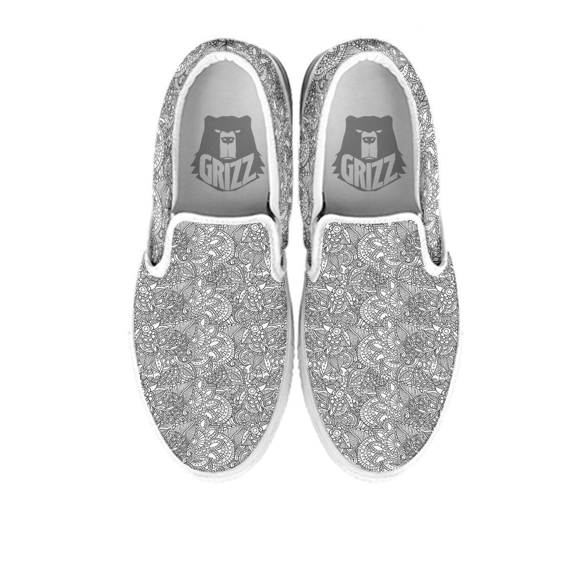 Zentangle Ethnic Print Pattern White Slip On Shoes-grizzshop