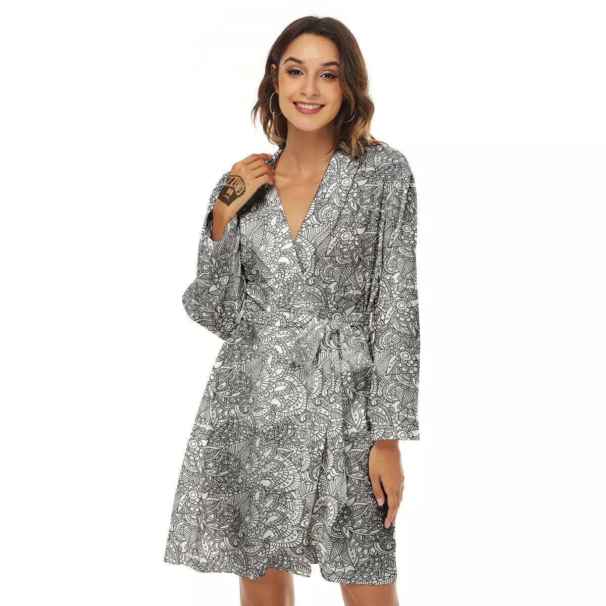 Zentangle Ethnic Print Pattern Women's Robe-grizzshop