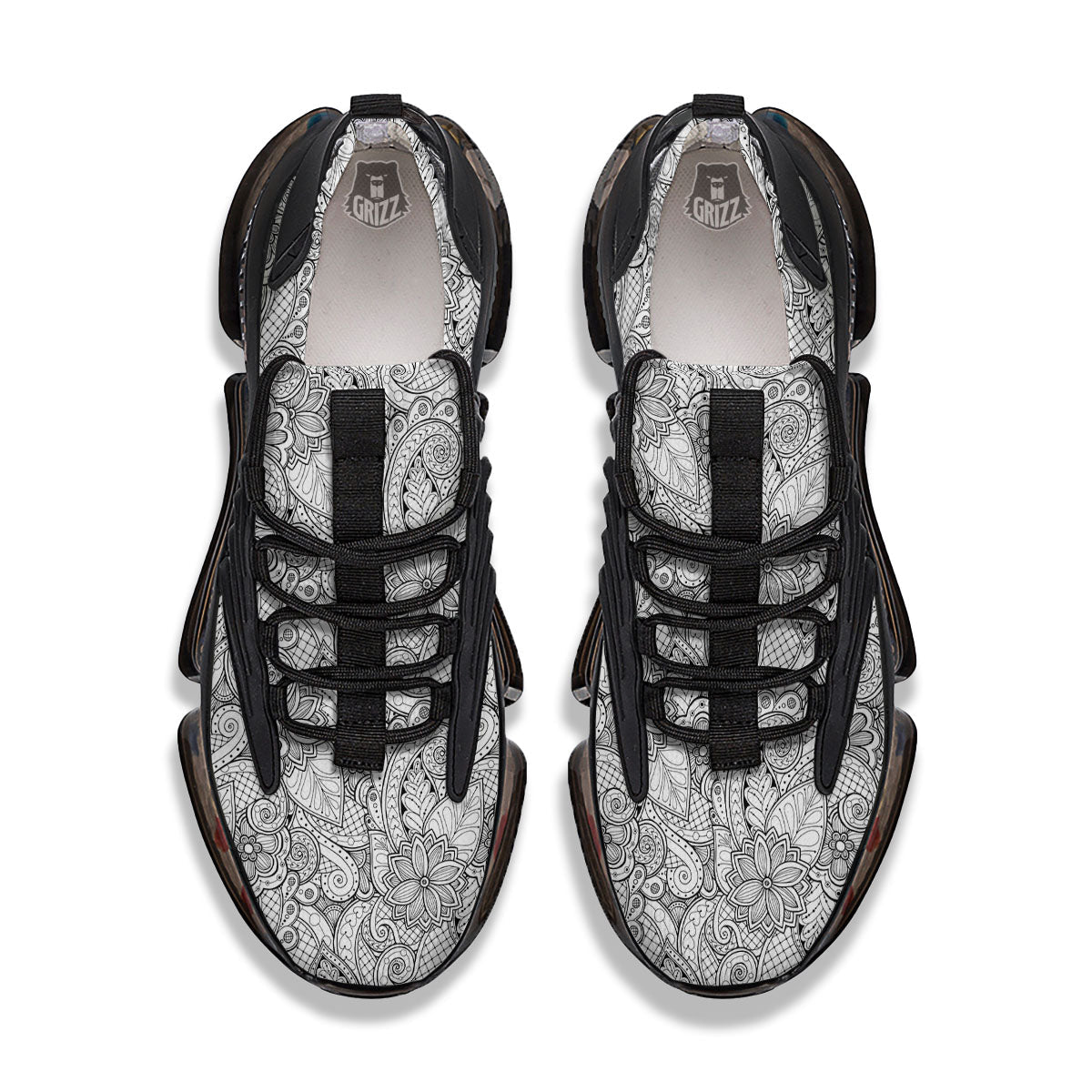 Zentangle Monochrome Print Pattern Black Gym Shoes-grizzshop