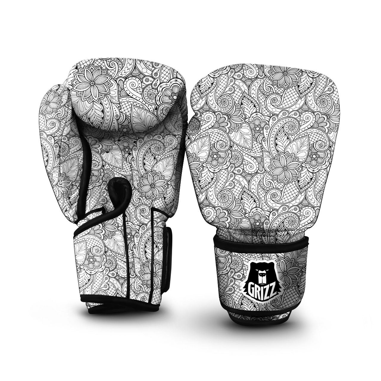 Zentangle Monochrome Print Pattern Boxing Gloves-grizzshop