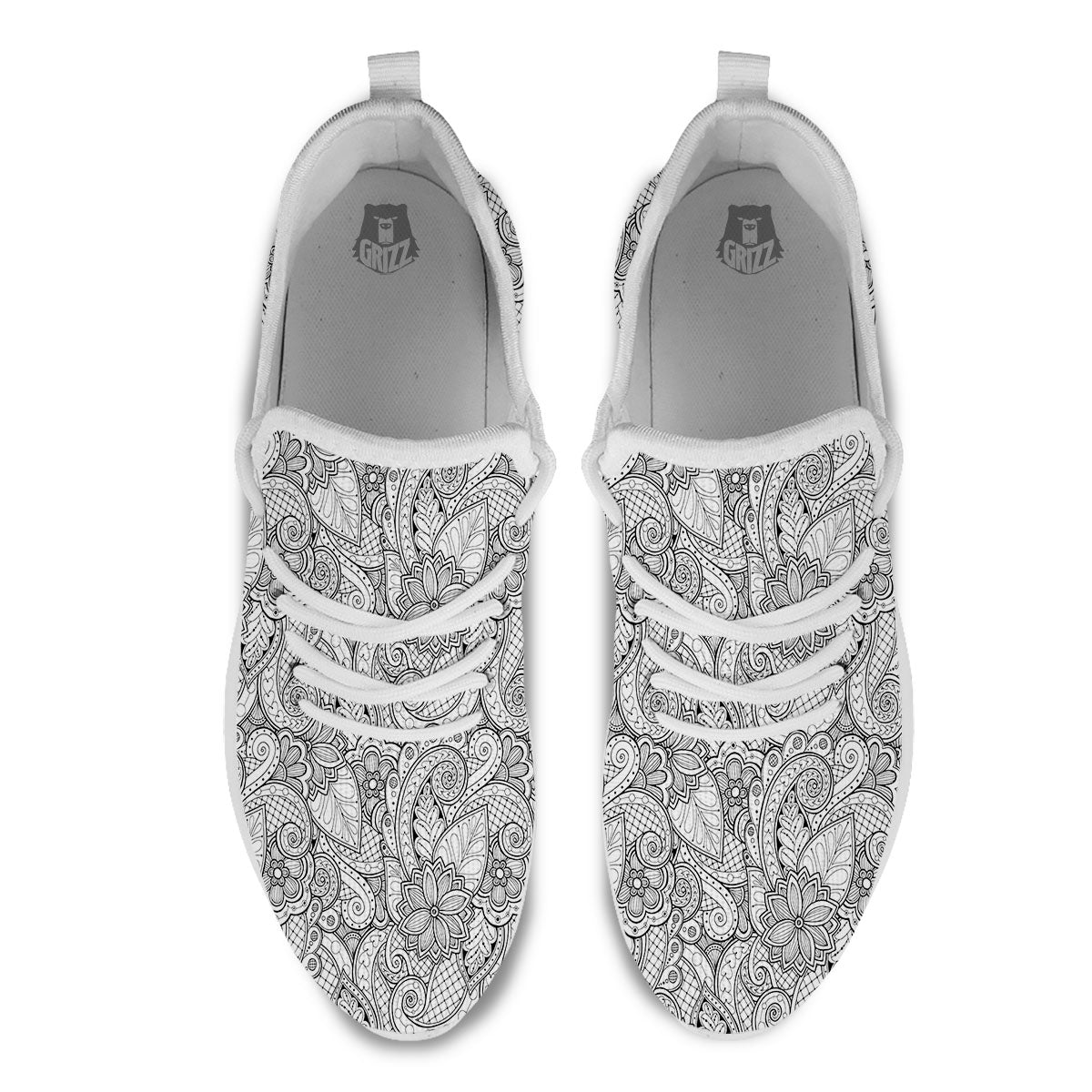 Zentangle Monochrome Print Pattern White Athletic Shoes-grizzshop